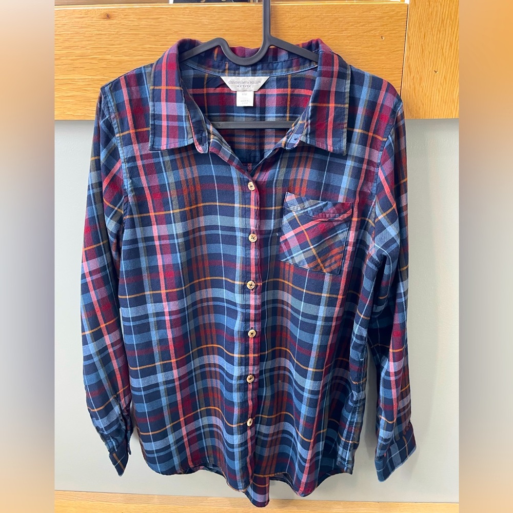 Christopher & Banks Medium Petite plaid button down shirt